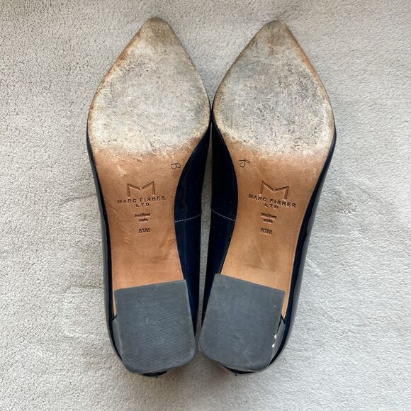 Marc Fisher Zala Blue Patent Leather Pointed Toe Pump Women 8.5 Block Heel - Picture 11 of 16